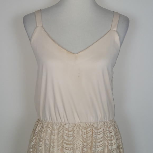 Vintage Tan Polyester Lace Long Maxi Dress w/Sheer Chiffon/Lace Capelet - 12/L - Picture 12 of 14